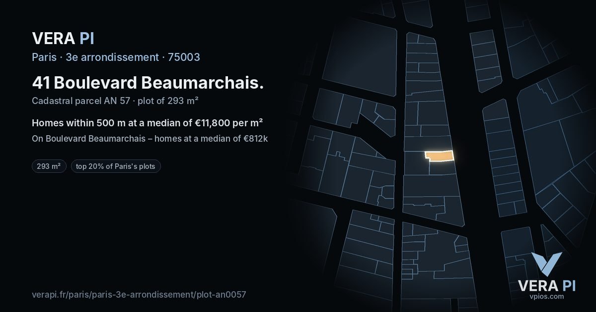 41 Boulevard Beaumarchais, 3e arrondissement at night – the plot lit, the parcels around coloured by the prices near them