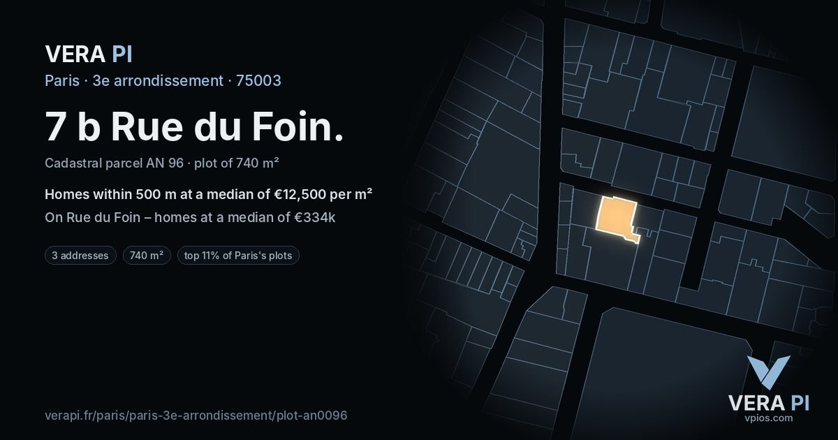 7 b Rue du Foin, 3e arrondissement at night – the plot lit, the parcels around coloured by the prices near them