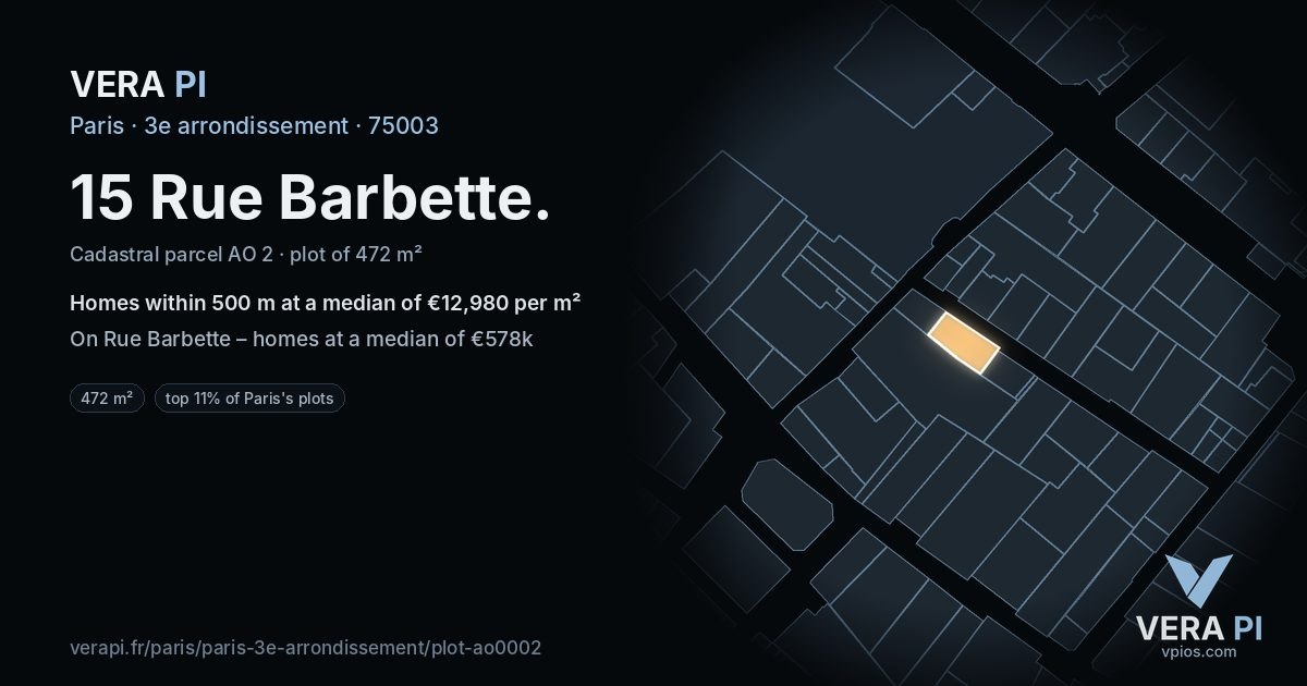15 Rue Barbette, 3e arrondissement at night – the plot lit, the parcels around coloured by the prices near them