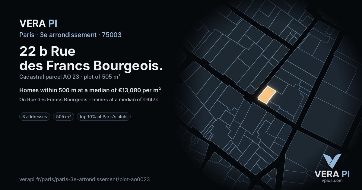 22 b Rue des Francs Bourgeois, 3e arrondissement at night – the plot lit, the parcels around coloured by the prices near them