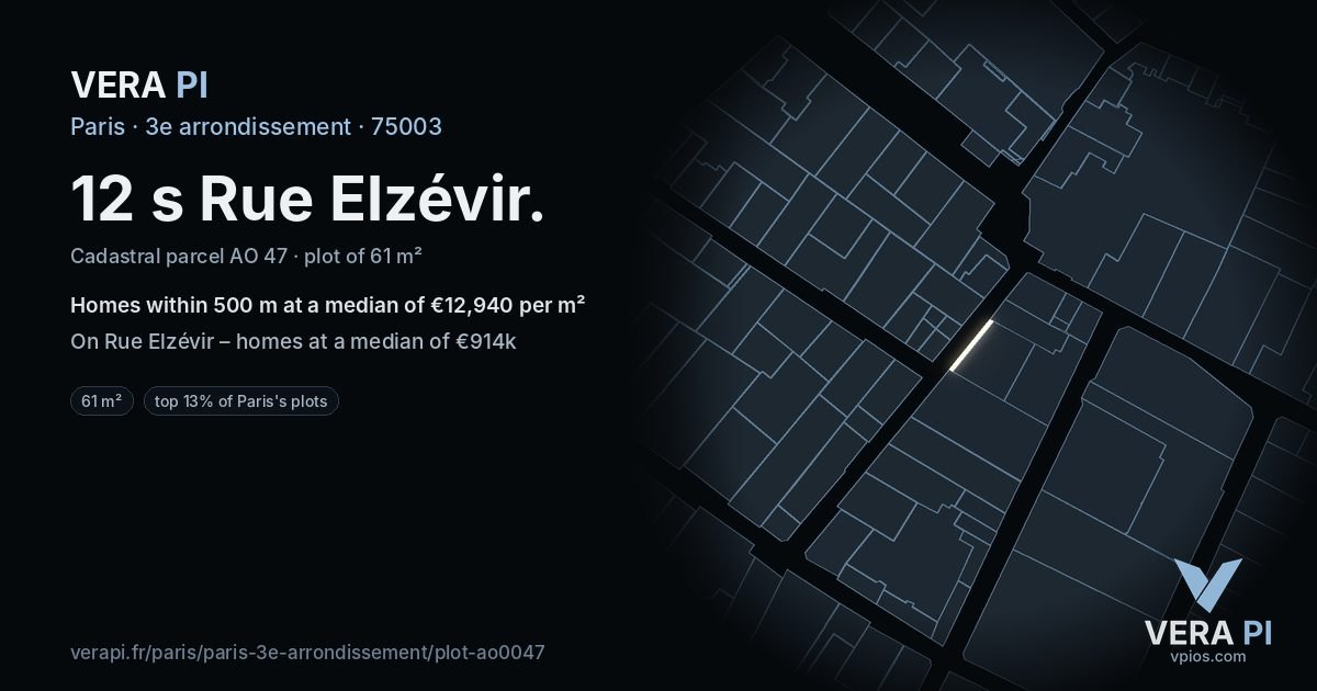 12 s Rue Elzévir, 3e arrondissement at night – the plot lit, the parcels around coloured by the prices near them