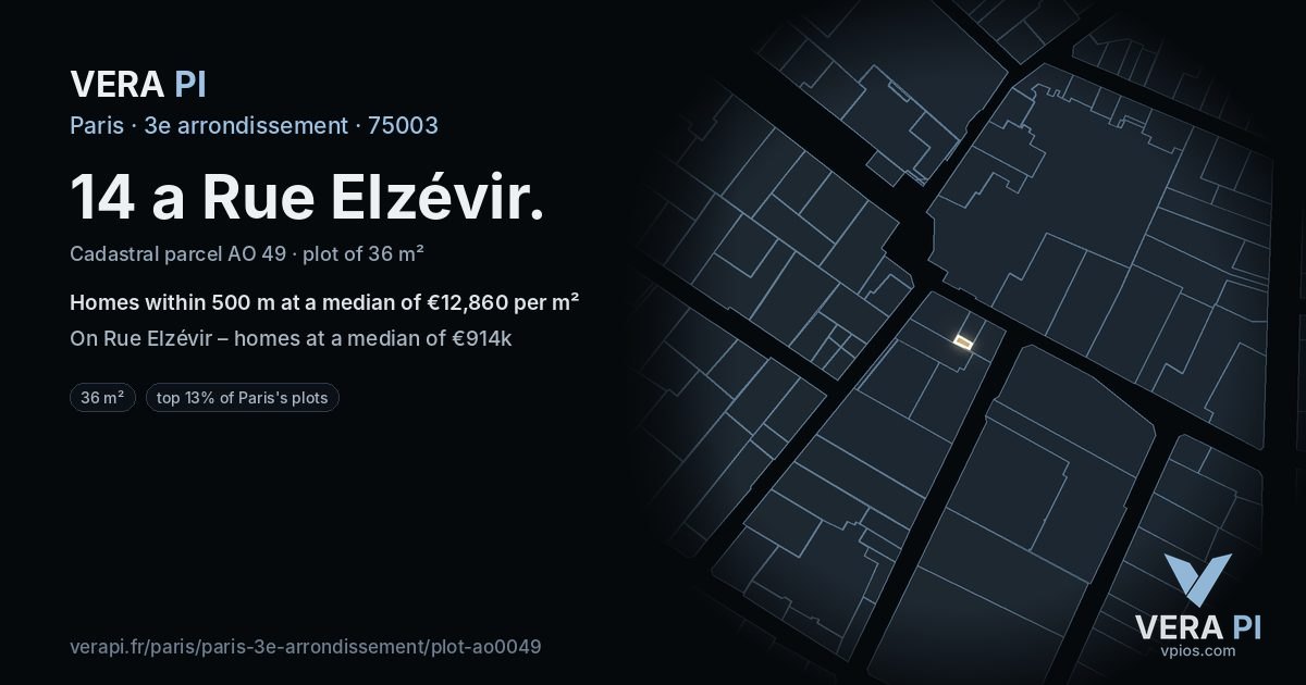 14 a Rue Elzévir, 3e arrondissement at night – the plot lit, the parcels around coloured by the prices near them