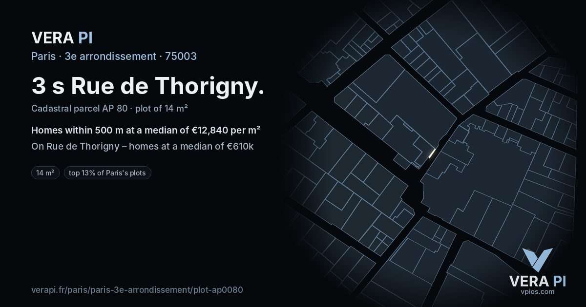 3 s Rue de Thorigny, 3e arrondissement at night – the plot lit, the parcels around coloured by the prices near them