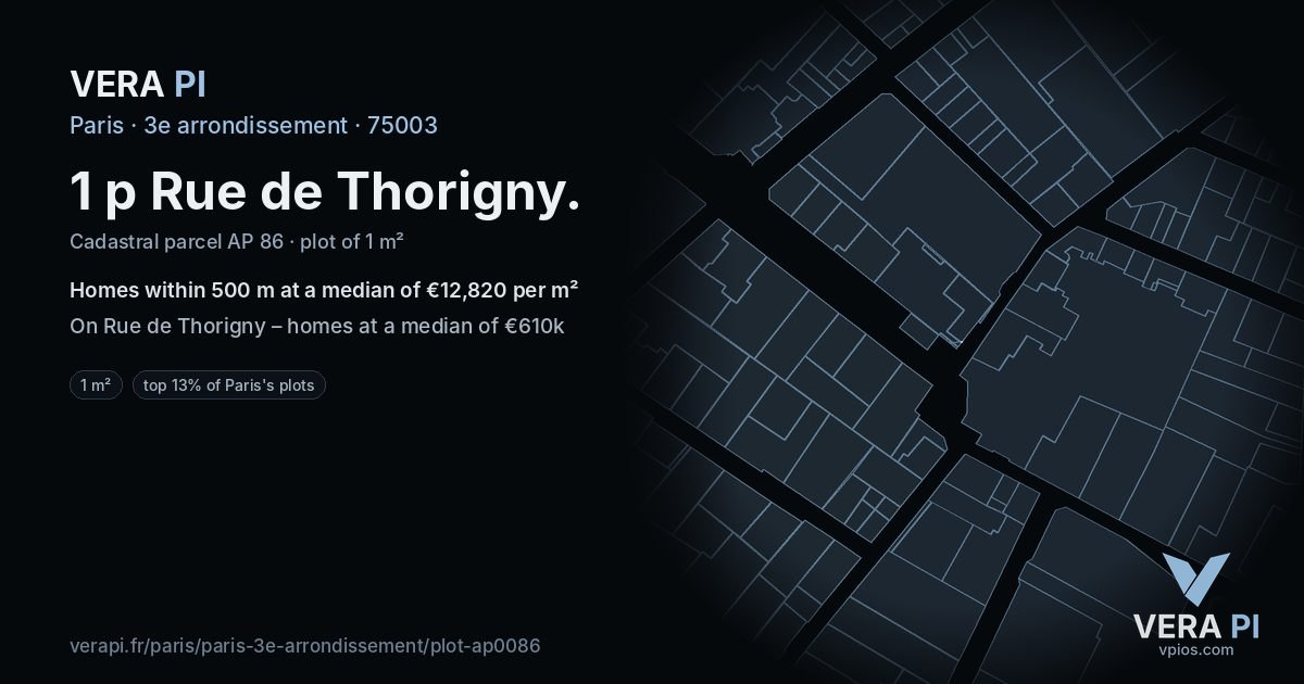 1 p Rue de Thorigny, 3e arrondissement at night – the plot lit, the parcels around coloured by the prices near them