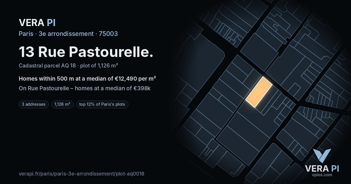 13 Rue Pastourelle, 3e arrondissement at night – the plot lit, the parcels around coloured by the prices near them