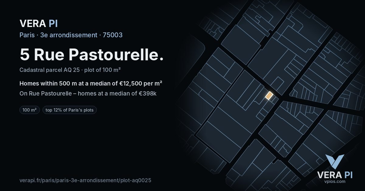 5 Rue Pastourelle, 3e arrondissement at night – the plot lit, the parcels around coloured by the prices near them