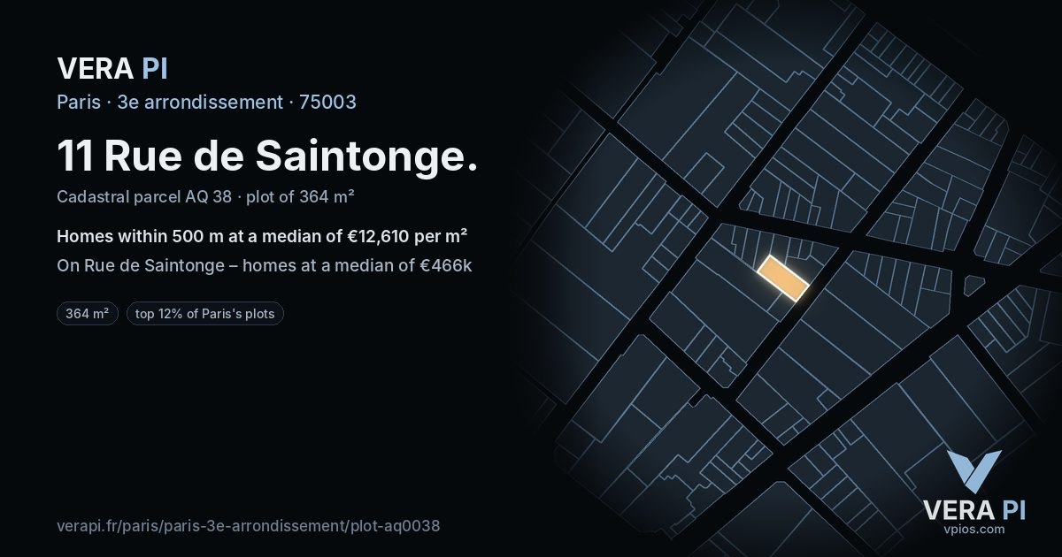 11 Rue de Saintonge, 3e arrondissement at night – the plot lit, the parcels around coloured by the prices near them