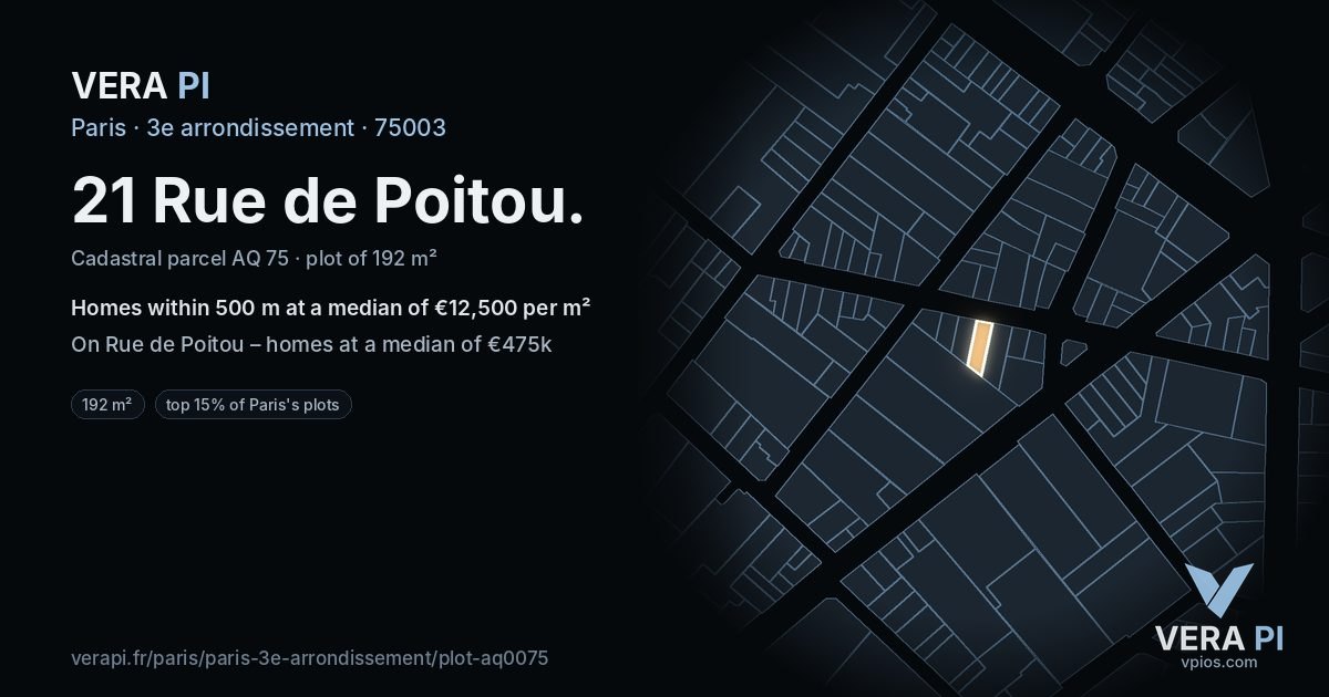 21 Rue de Poitou, 3e arrondissement at night – the plot lit, the parcels around coloured by the prices near them