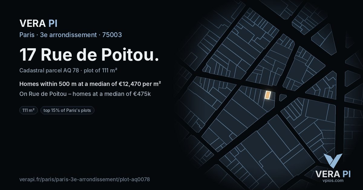 17 Rue de Poitou, 3e arrondissement at night – the plot lit, the parcels around coloured by the prices near them