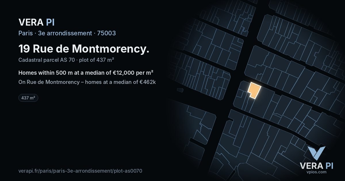 19 Rue de Montmorency, 3e arrondissement at night – the plot lit, the parcels around coloured by the prices near them