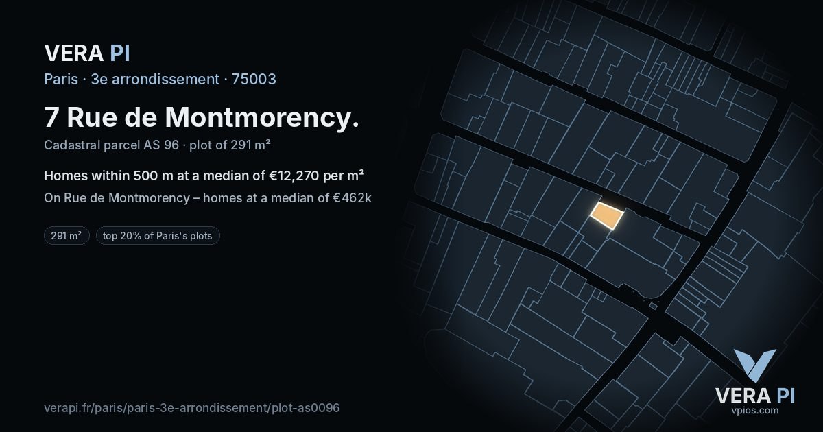7 Rue de Montmorency, 3e arrondissement at night – the plot lit, the parcels around coloured by the prices near them