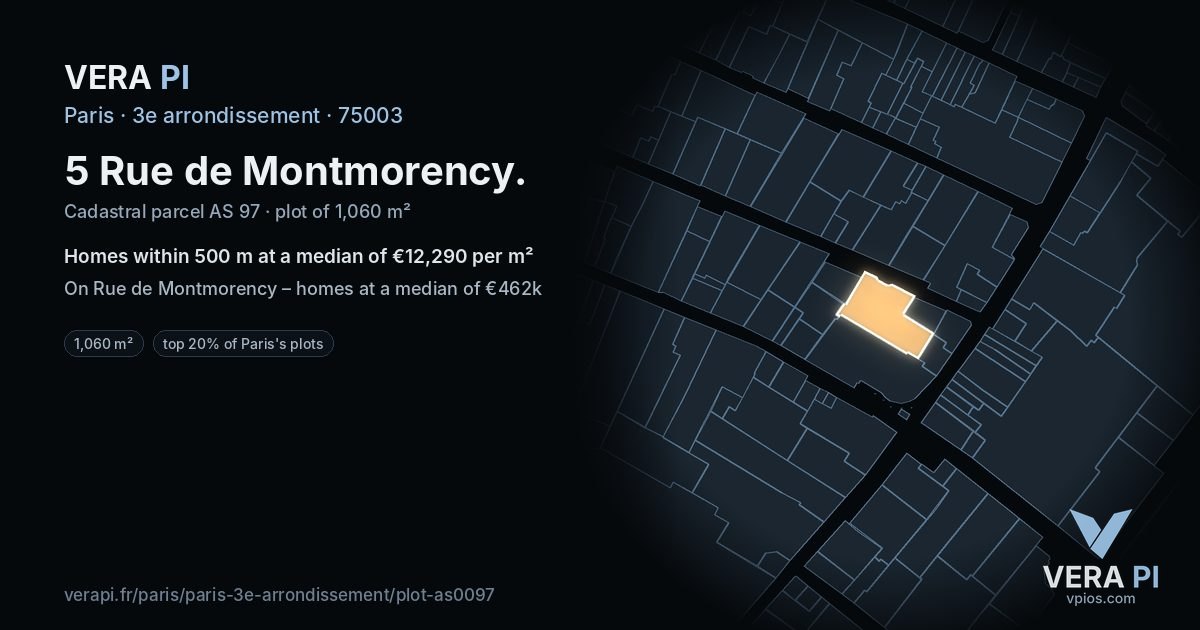 5 Rue de Montmorency, 3e arrondissement at night – the plot lit, the parcels around coloured by the prices near them
