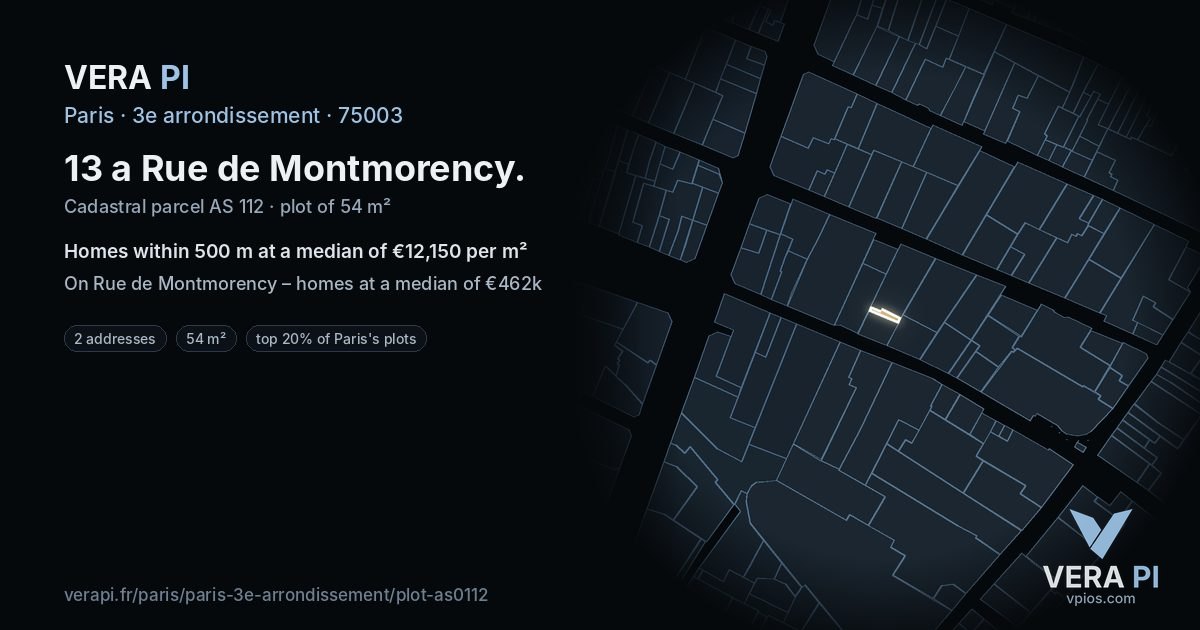 13 a Rue de Montmorency, 3e arrondissement at night – the plot lit, the parcels around coloured by the prices near them