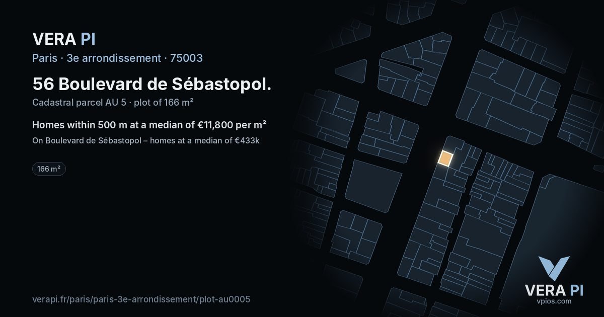 56 Boulevard de Sébastopol, 3e arrondissement at night – the plot lit, the parcels around coloured by the prices near them