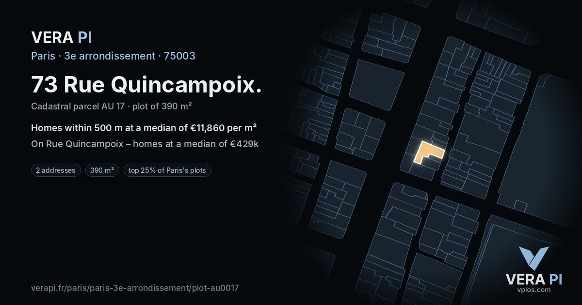 73 Rue Quincampoix, 3e arrondissement at night – the plot lit, the parcels around coloured by the prices near them