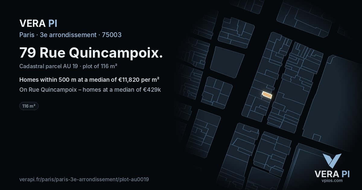 79 Rue Quincampoix, 3e arrondissement at night – the plot lit, the parcels around coloured by the prices near them