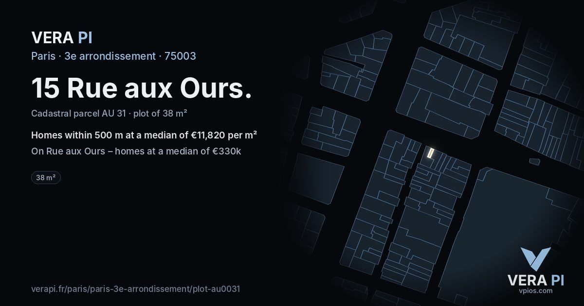 15 Rue aux Ours, 3e arrondissement at night – the plot lit, the parcels around coloured by the prices near them
