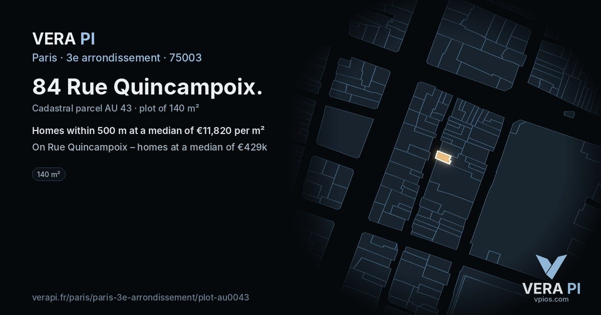 84 Rue Quincampoix, 3e arrondissement at night – the plot lit, the parcels around coloured by the prices near them