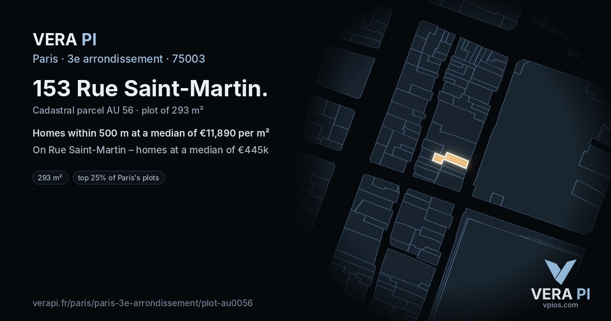 153 Rue Saint-Martin, 3e arrondissement at night – the plot lit, the parcels around coloured by the prices near them