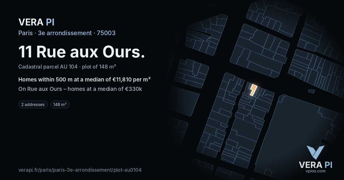 11 Rue aux Ours, 3e arrondissement at night – the plot lit, the parcels around coloured by the prices near them