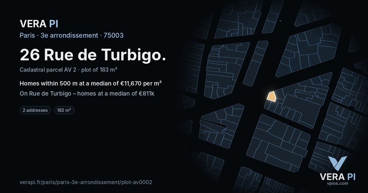 26 Rue de Turbigo, 3e arrondissement at night – the plot lit, the parcels around coloured by the prices near them