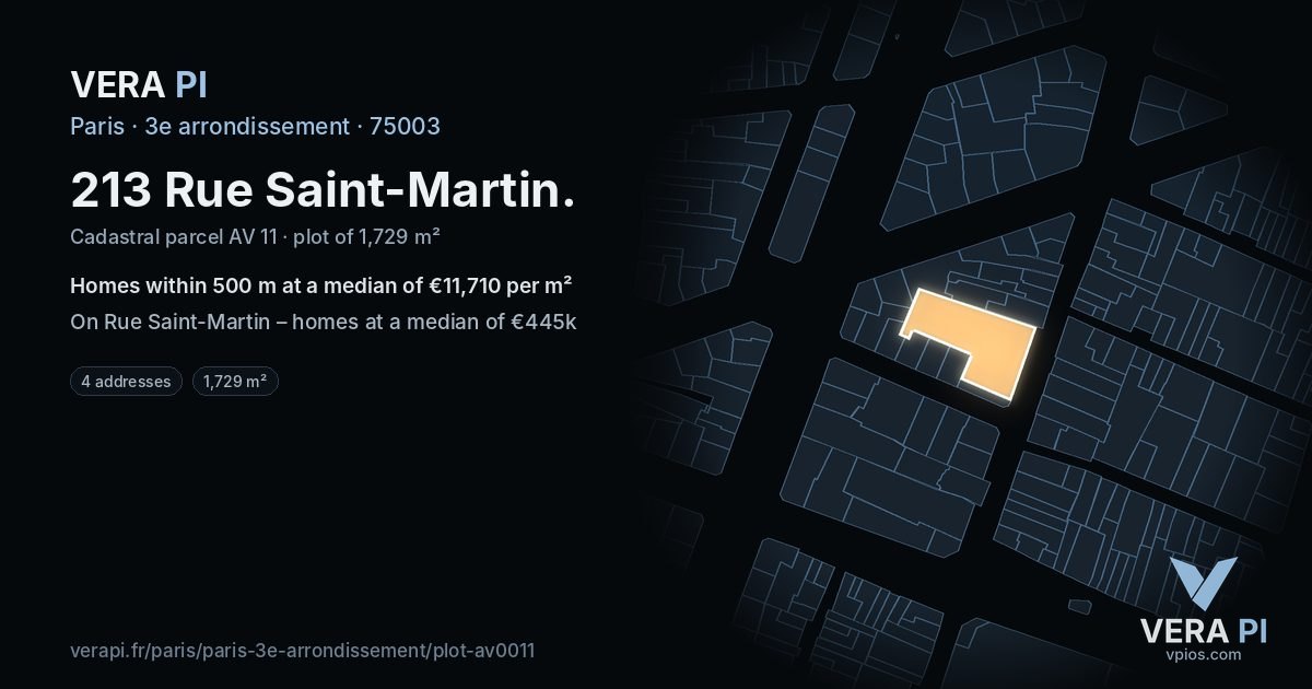213 Rue Saint-Martin, 3e arrondissement at night – the plot lit, the parcels around coloured by the prices near them