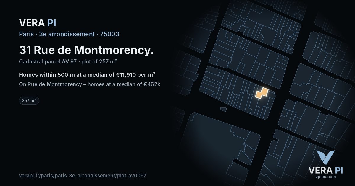31 Rue de Montmorency, 3e arrondissement at night – the plot lit, the parcels around coloured by the prices near them