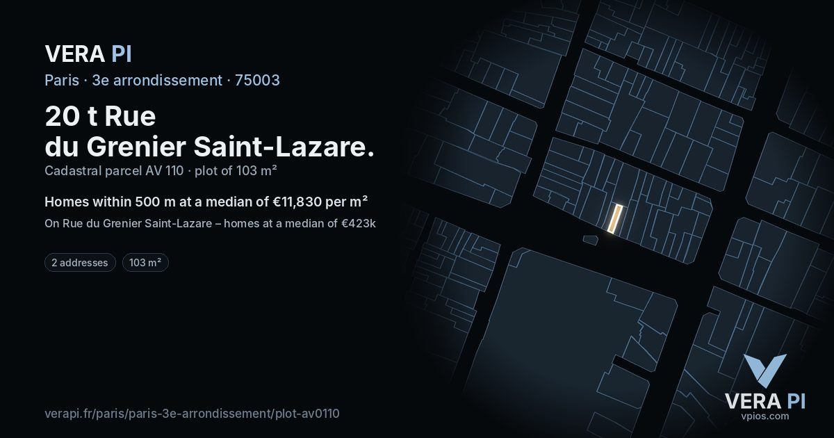 20 t Rue du Grenier Saint-Lazare, 3e arrondissement at night – the plot lit, the parcels around coloured by the prices near them
