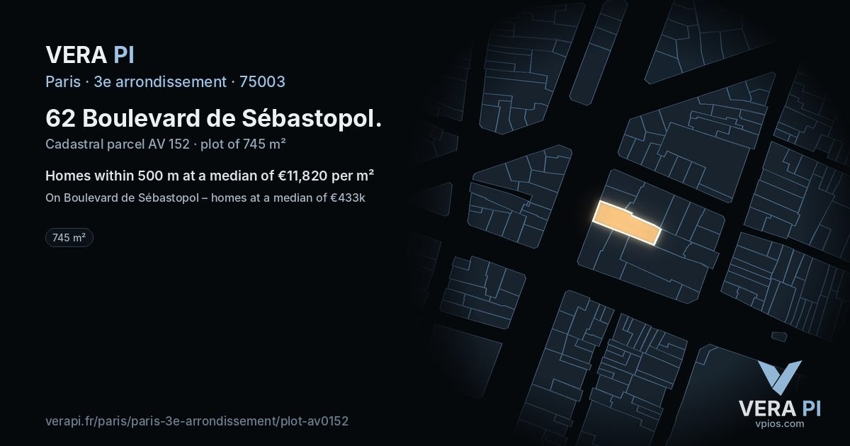 62 Boulevard de Sébastopol, 3e arrondissement at night – the plot lit, the parcels around coloured by the prices near them
