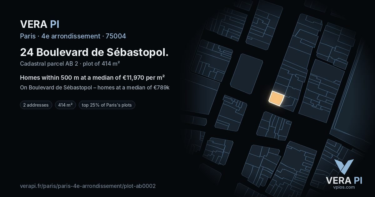 24 Boulevard de Sébastopol, 4e arrondissement at night – the plot lit, the parcels around coloured by the prices near them