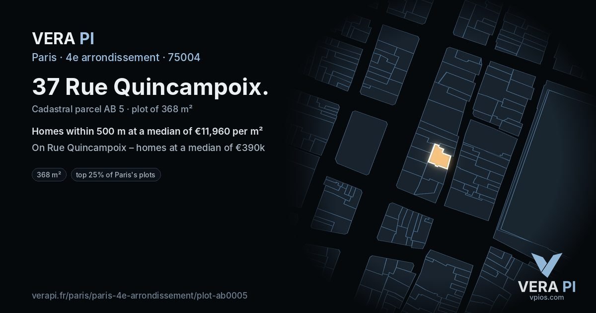 37 Rue Quincampoix, 4e arrondissement at night – the plot lit, the parcels around coloured by the prices near them