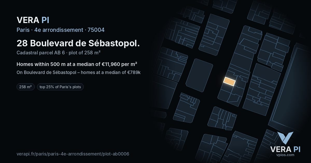 28 Boulevard de Sébastopol, 4e arrondissement at night – the plot lit, the parcels around coloured by the prices near them