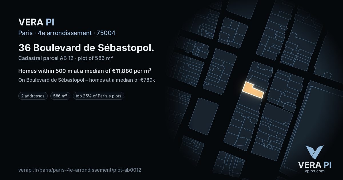 36 Boulevard de Sébastopol, 4e arrondissement at night – the plot lit, the parcels around coloured by the prices near them