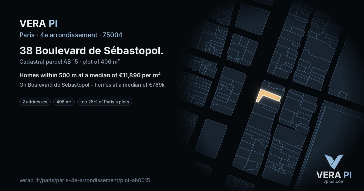 38 Boulevard de Sébastopol, 4e arrondissement at night – the plot lit, the parcels around coloured by the prices near them