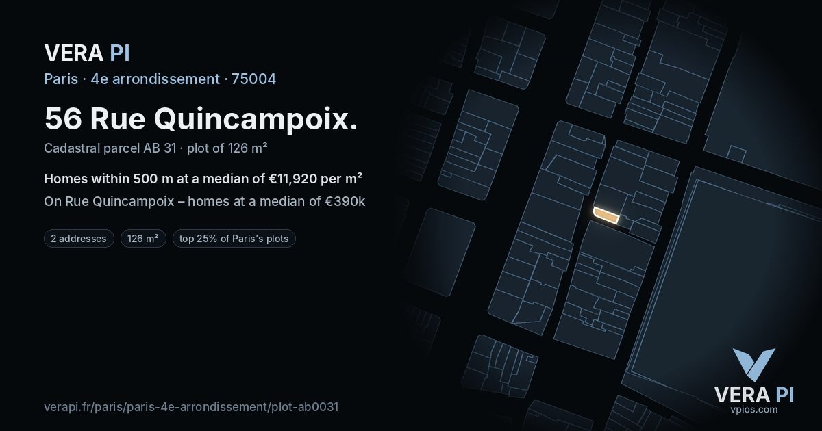 56 Rue Quincampoix, 4e arrondissement at night – the plot lit, the parcels around coloured by the prices near them