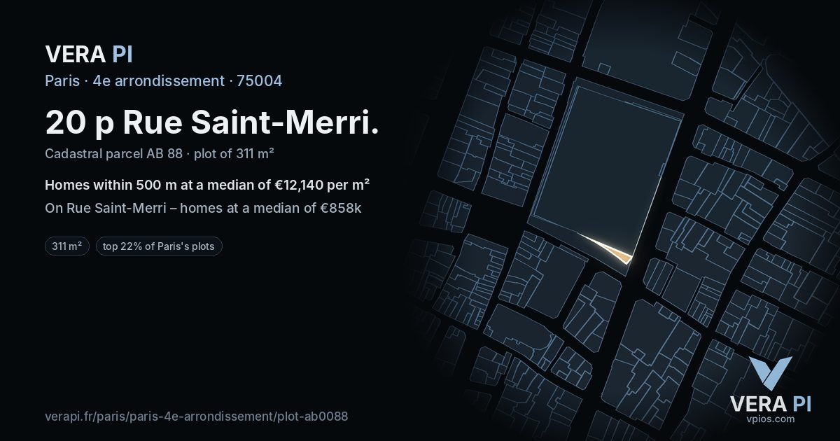 20 p Rue Saint-Merri, 4e arrondissement at night – the plot lit, the parcels around coloured by the prices near them