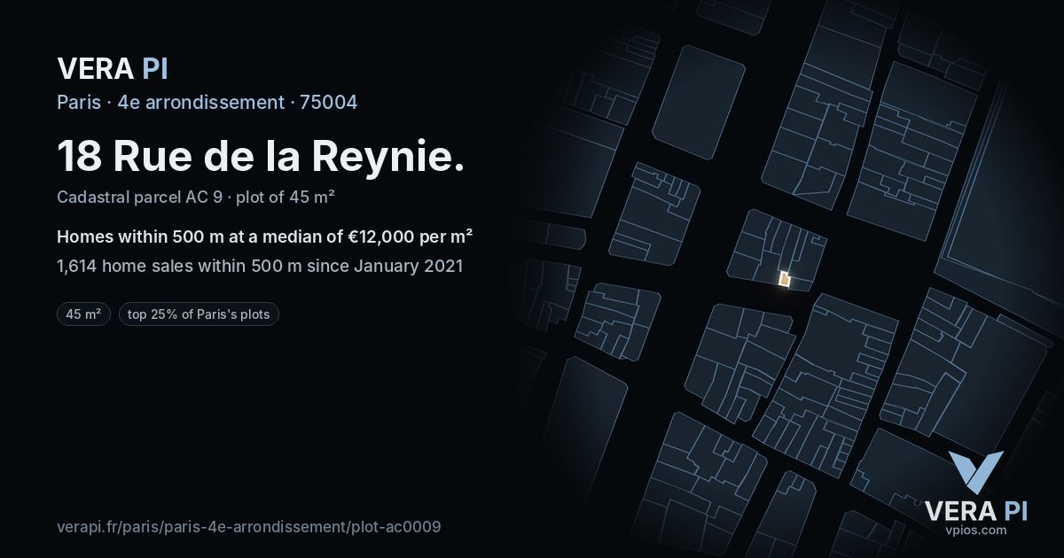 18 Rue de la Reynie, 4e arrondissement at night – the plot lit, the parcels around coloured by the prices near them