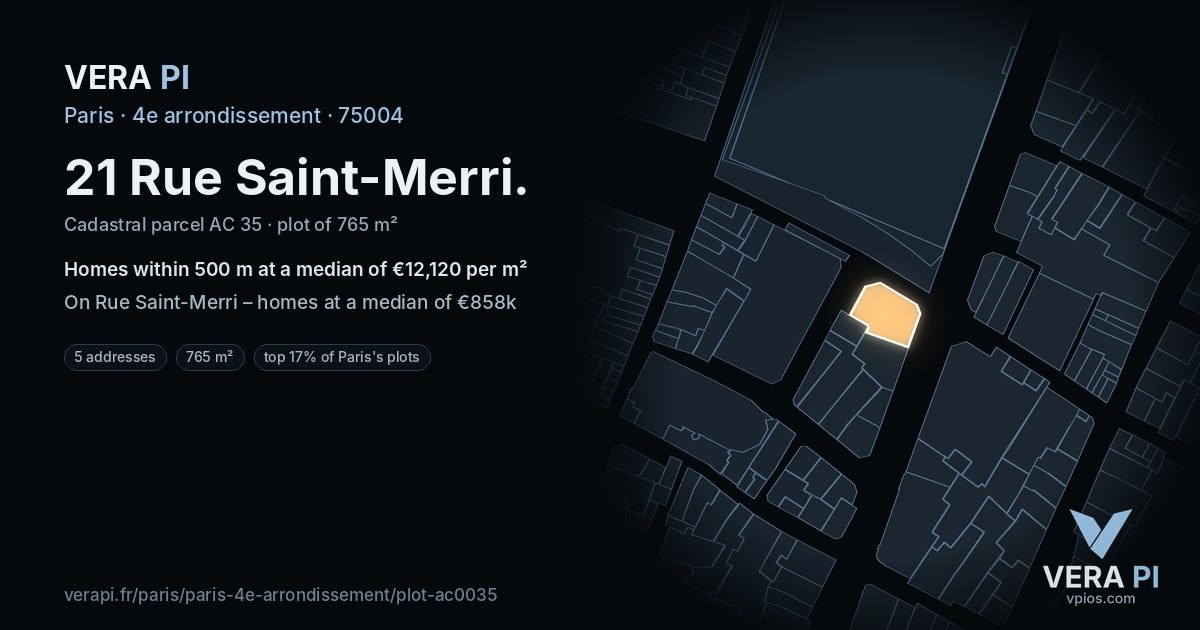 21 Rue Saint-Merri, 4e arrondissement at night – the plot lit, the parcels around coloured by the prices near them