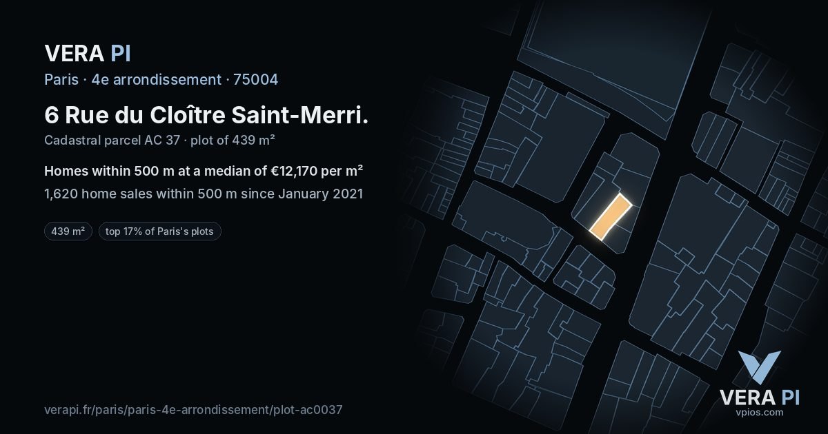 6 Rue du Cloître Saint-Merri, 4e arrondissement at night – the plot lit, the parcels around coloured by the prices near them