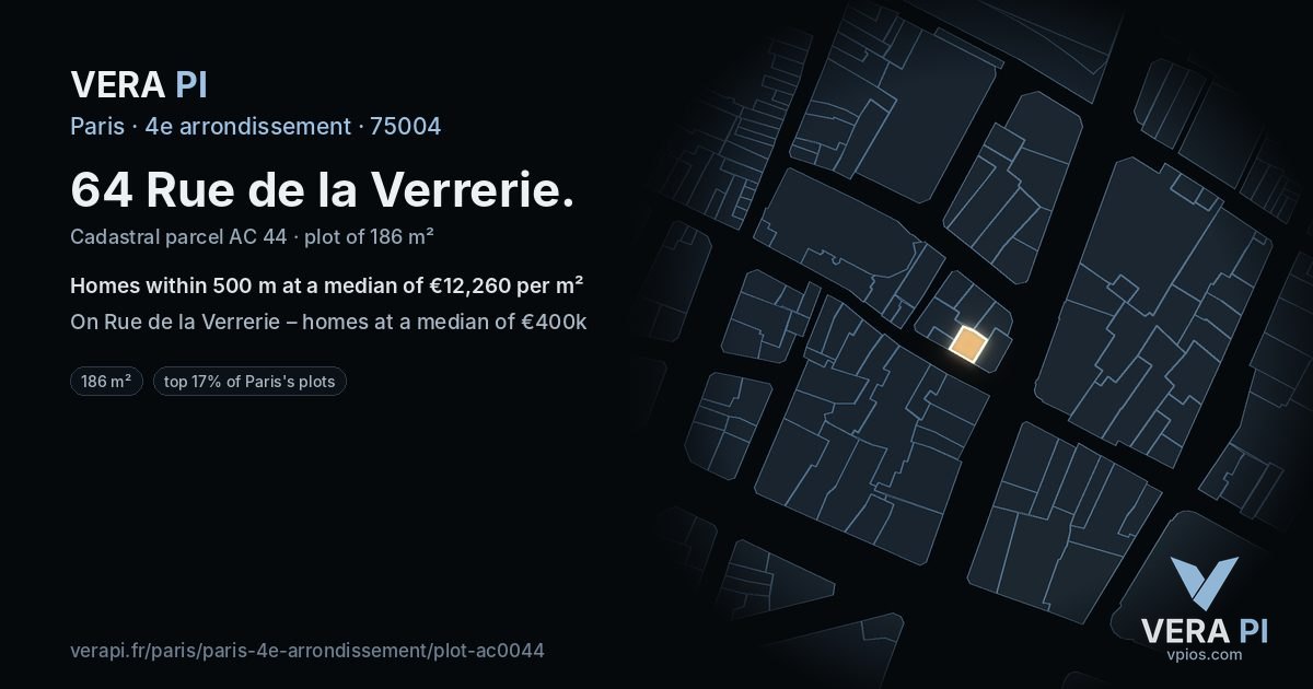 64 Rue de la Verrerie, 4e arrondissement at night – the plot lit, the parcels around coloured by the prices near them