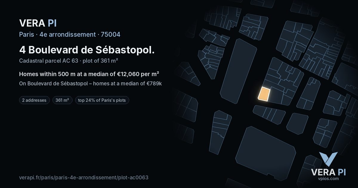 4 Boulevard de Sébastopol, 4e arrondissement at night – the plot lit, the parcels around coloured by the prices near them