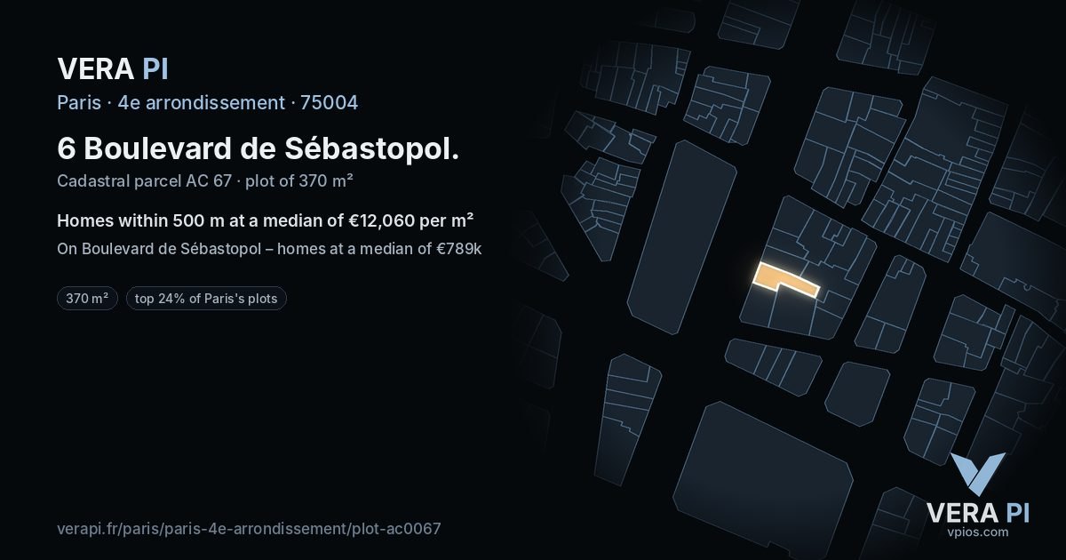 6 Boulevard de Sébastopol, 4e arrondissement at night – the plot lit, the parcels around coloured by the prices near them