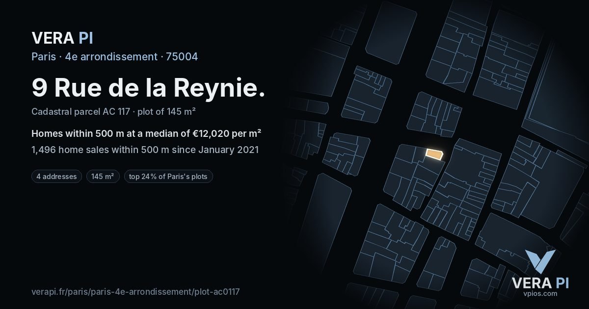 9 Rue de la Reynie, 4e arrondissement at night – the plot lit, the parcels around coloured by the prices near them