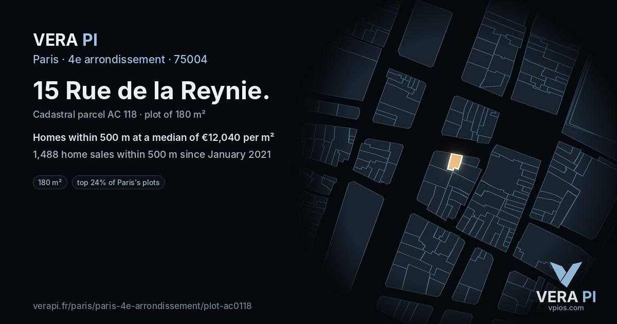 15 Rue de la Reynie, 4e arrondissement at night – the plot lit, the parcels around coloured by the prices near them