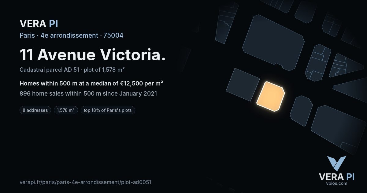11 Avenue Victoria, 4e arrondissement at night – the plot lit, the parcels around coloured by the prices near them