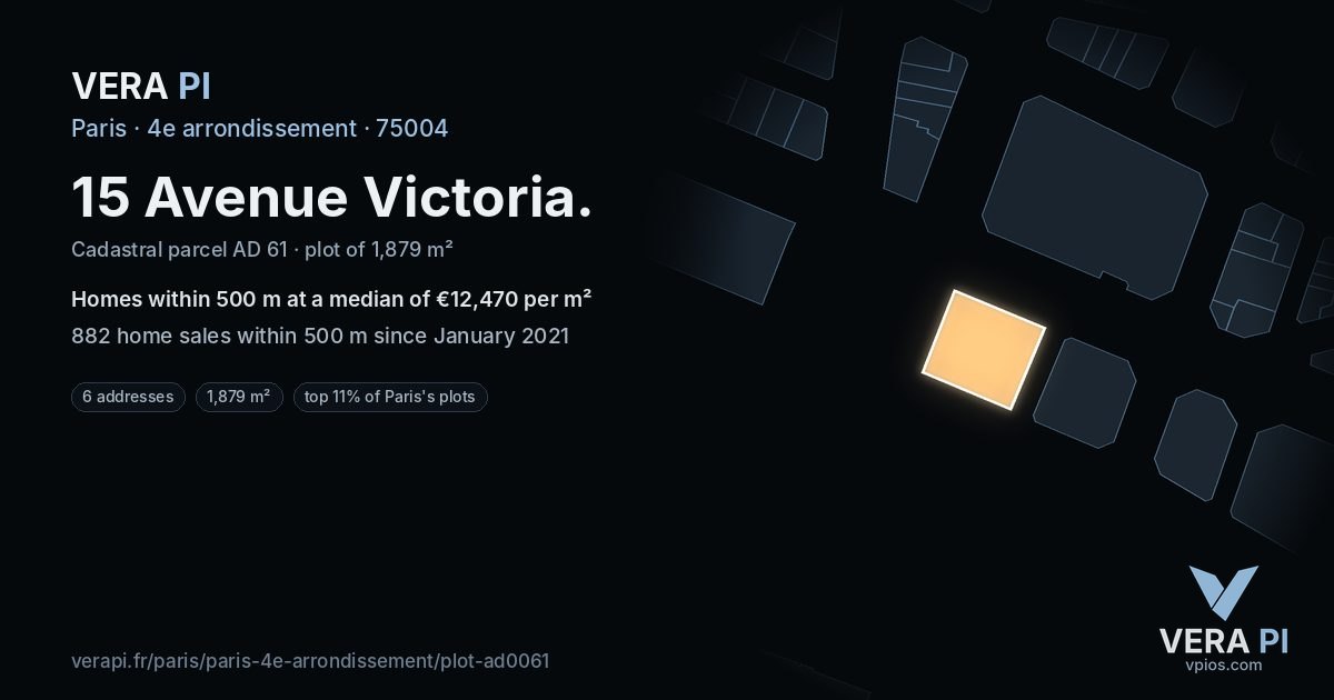 15 Avenue Victoria, 4e arrondissement at night – the plot lit, the parcels around coloured by the prices near them