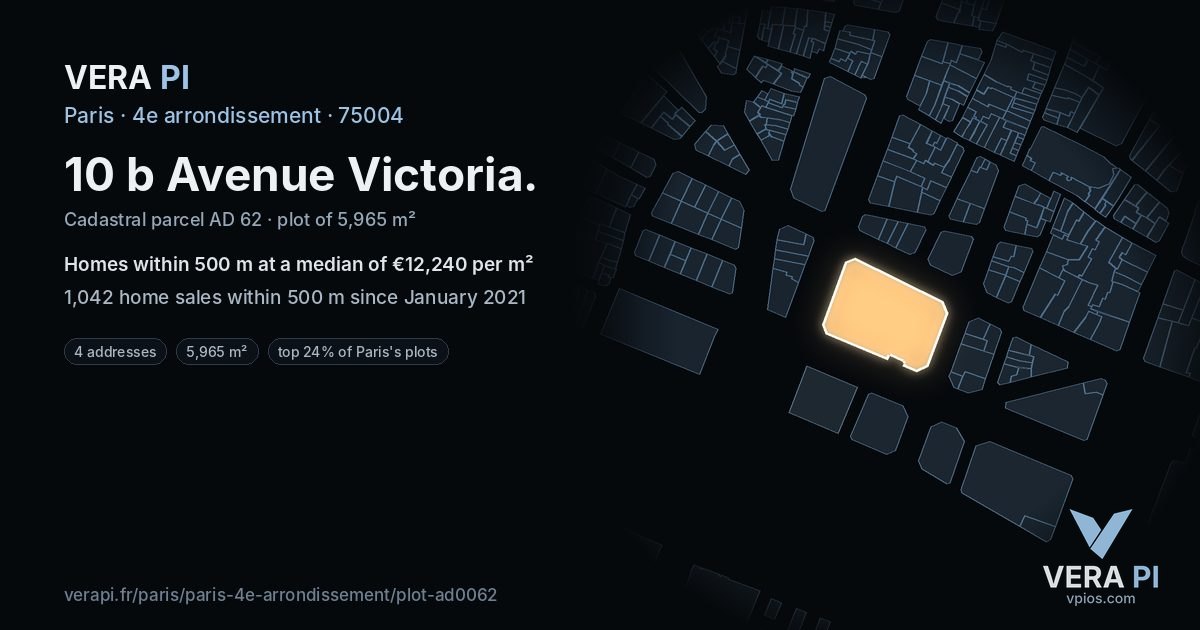 10 b Avenue Victoria, 4e arrondissement at night – the plot lit, the parcels around coloured by the prices near them