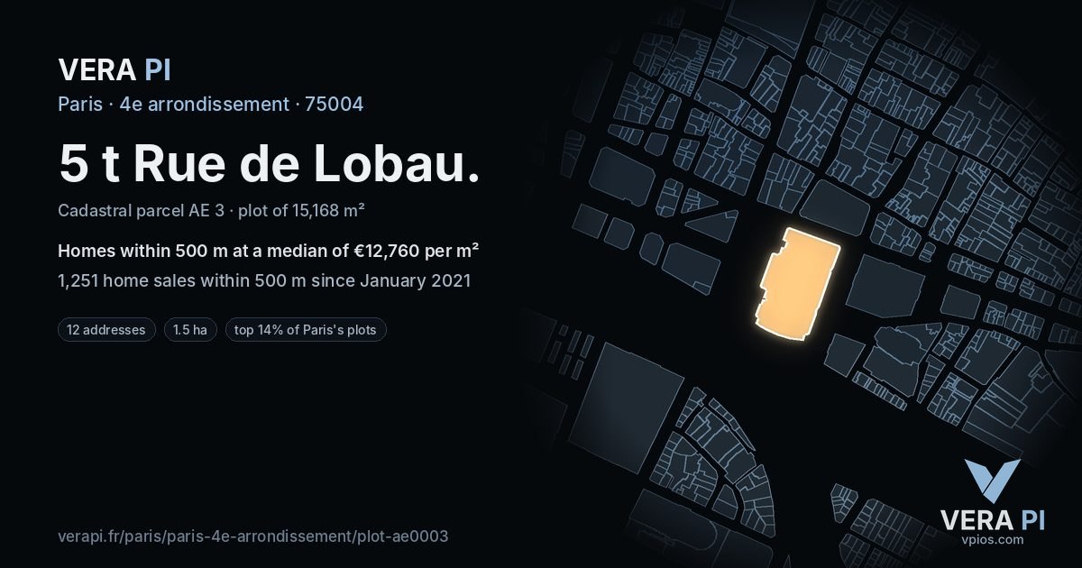 5 t Rue de Lobau, 4e arrondissement at night – the plot lit, the parcels around coloured by the prices near them