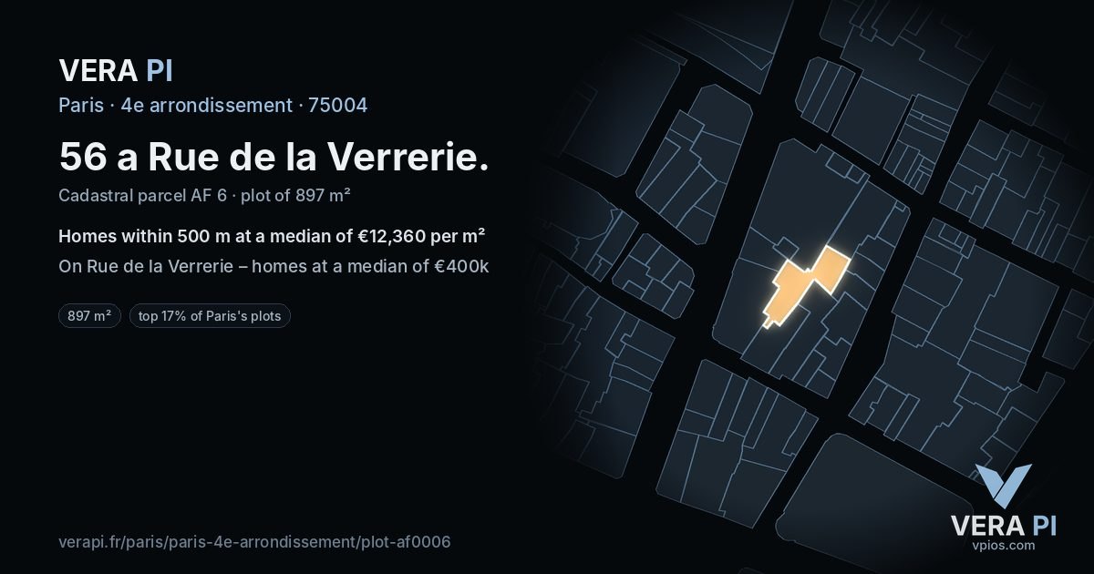 56 a Rue de la Verrerie, 4e arrondissement at night – the plot lit, the parcels around coloured by the prices near them