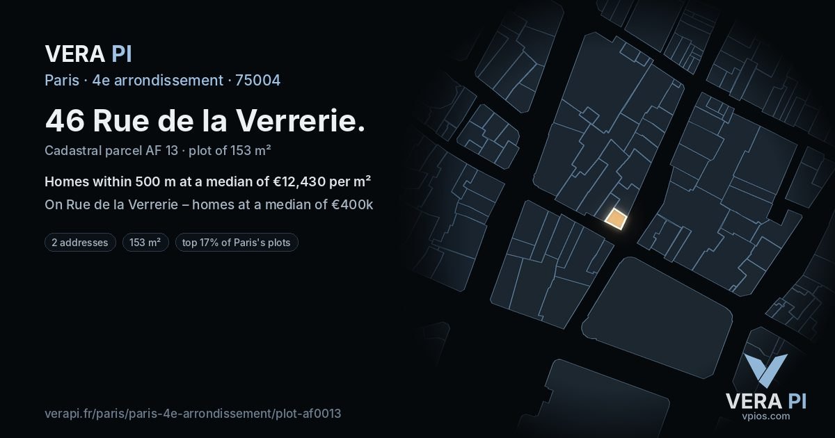 46 Rue de la Verrerie, 4e arrondissement at night – the plot lit, the parcels around coloured by the prices near them